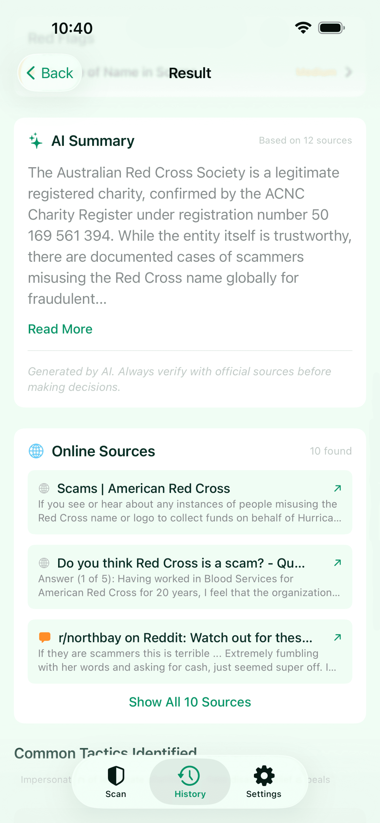 Report screen